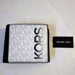 Michael Kors Black/White Cooper Graphic Logo Wallet w Coin Pouch.